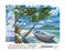 Figured'Art Paint by Numbers for Adults with Frame Boat under the Coconut trees 16"x20" - Craft Art Painting DIY Kit Canvas Already Stretched on a Wooden Frame